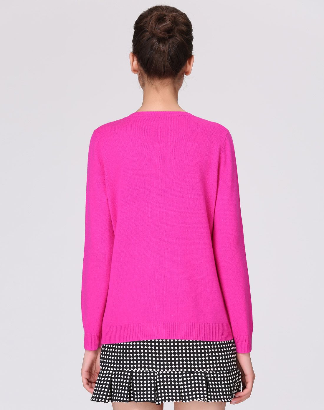 女款梅红圆领纯色女开衫