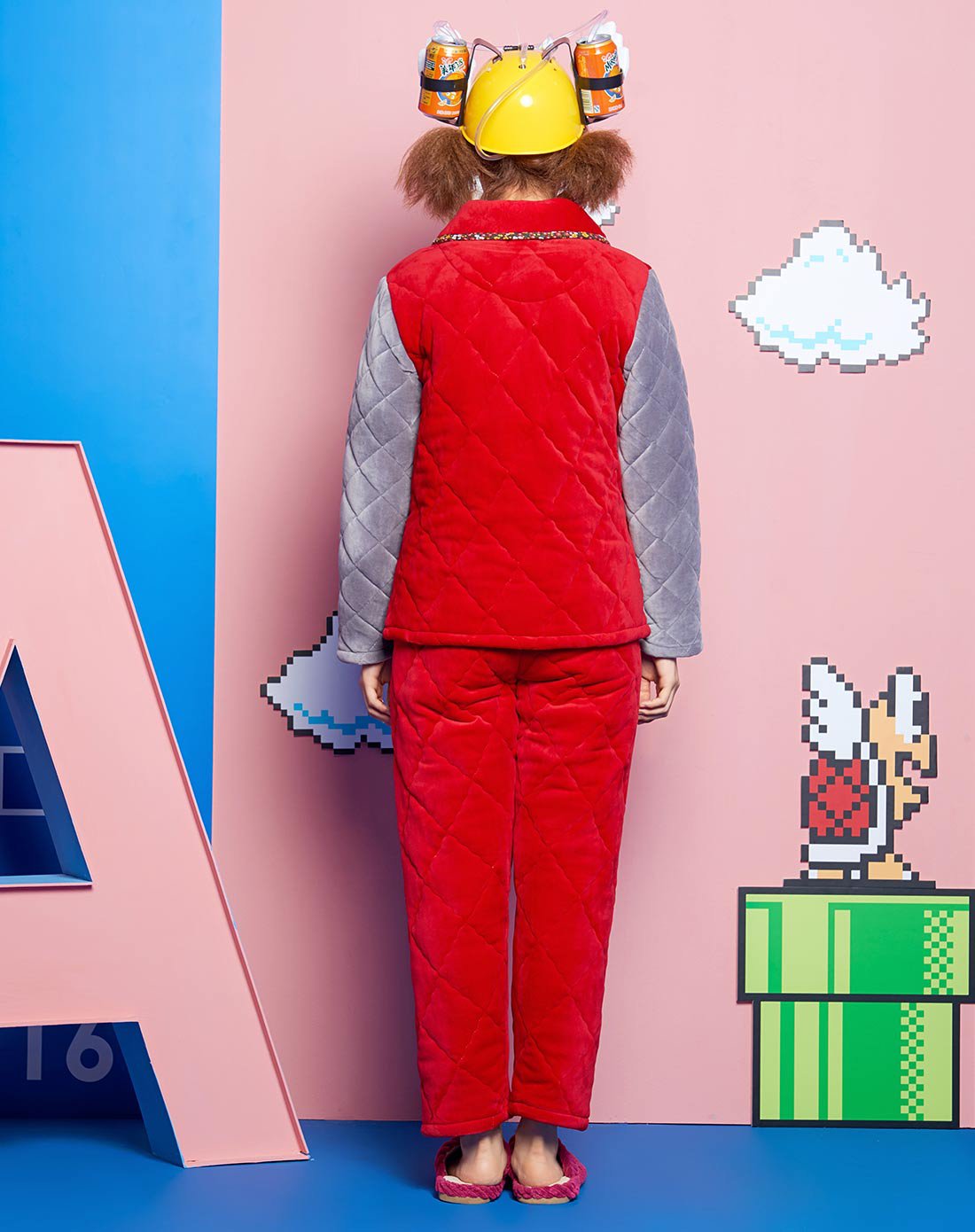 安之伴贝贝绒素色绣猫头夹棉女套装64k522425_唯品会