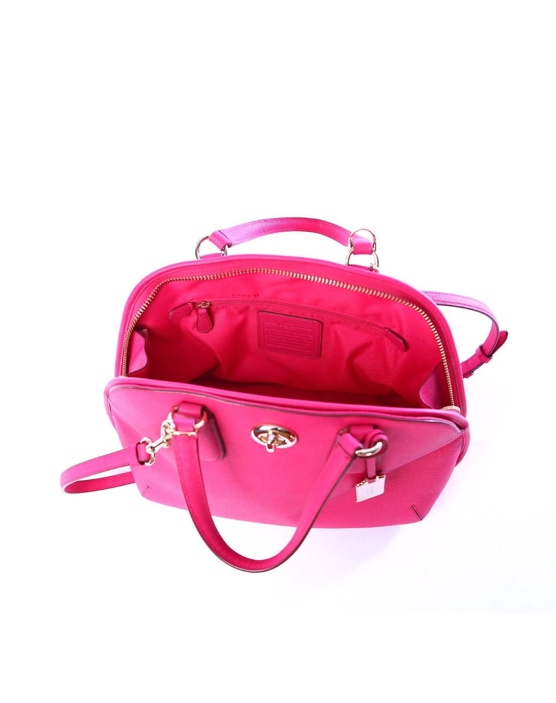 > coach女士深粉色纯皮大号贝壳包