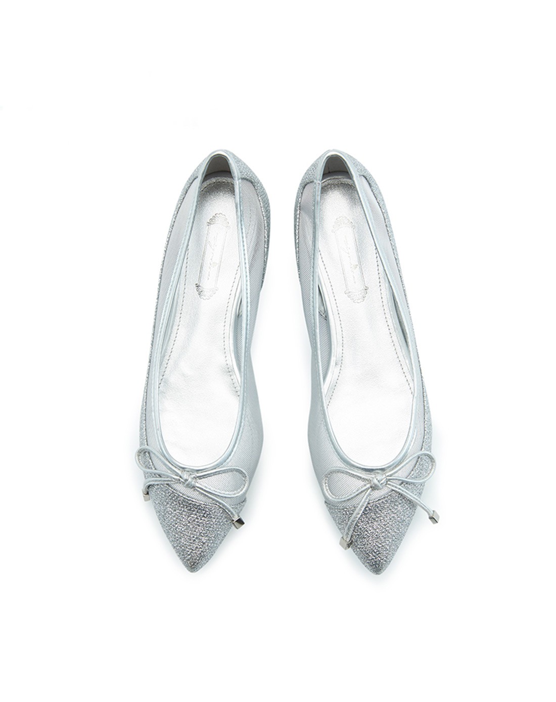 tigrisso浅银色压纹人造织物拼纱网便鞋