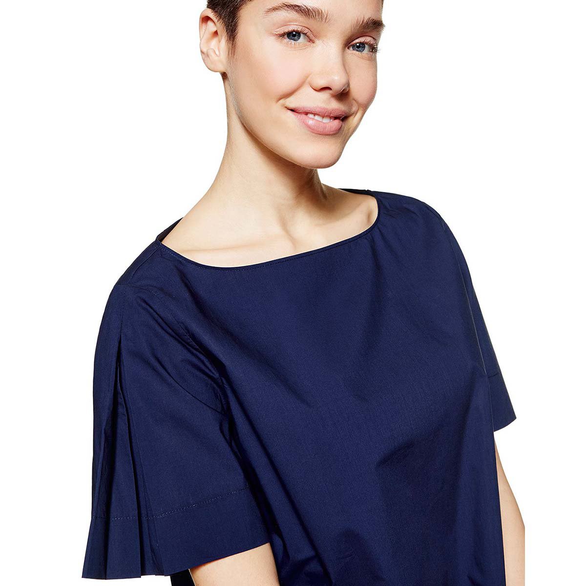 benetton女款深蓝色简约舒适短袖衬衫