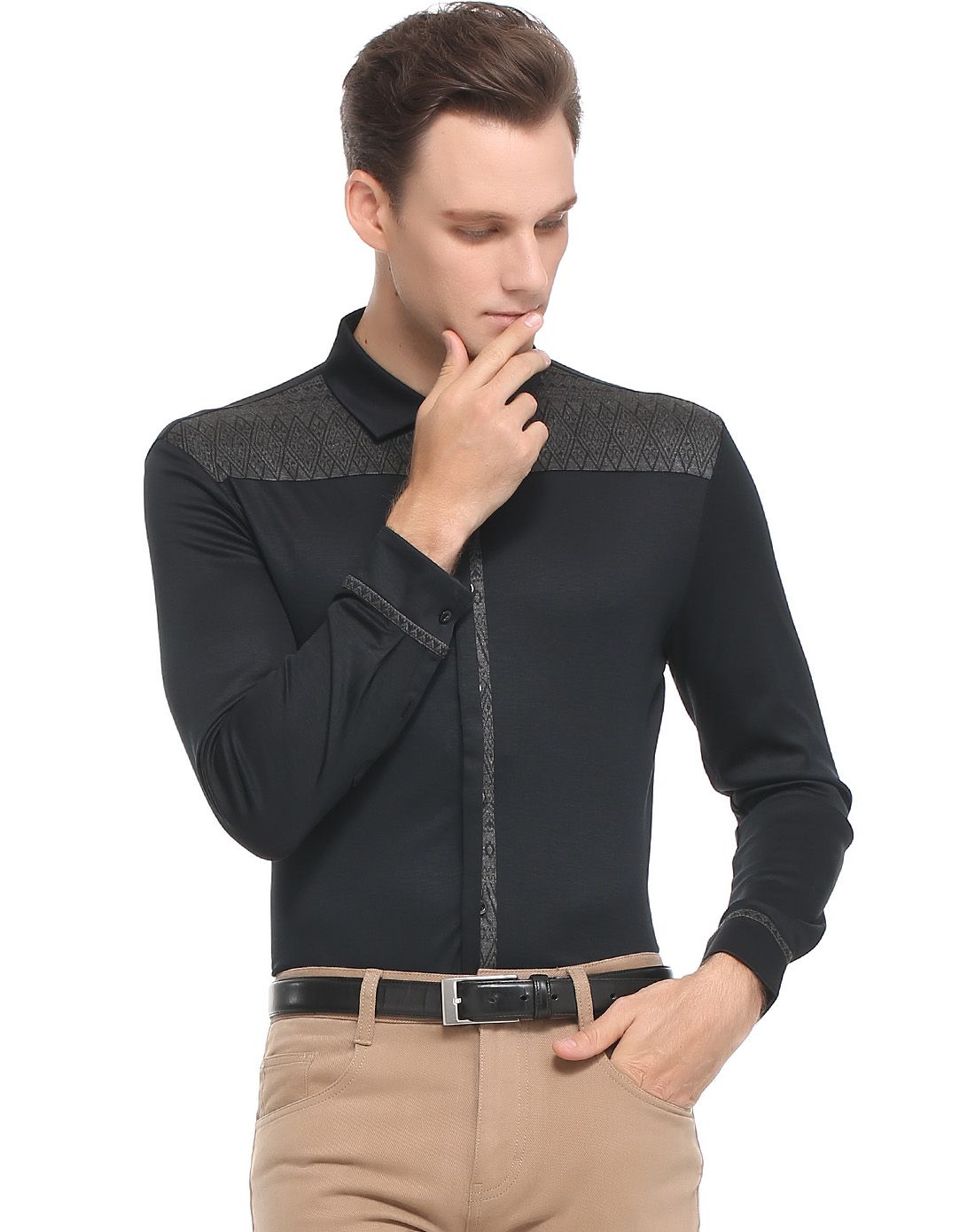 莱赛尔纤维黑色帅气百搭长袖衬衫