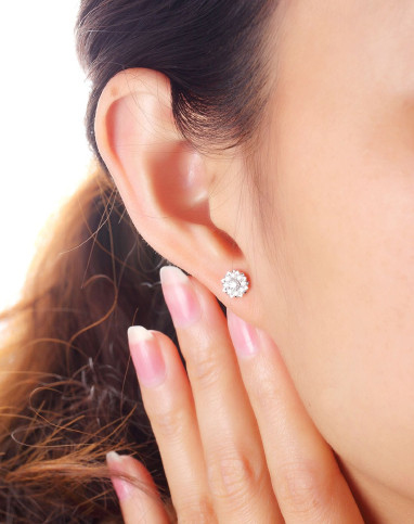 doido爱度 30分18k金钻石耳钉-莲花