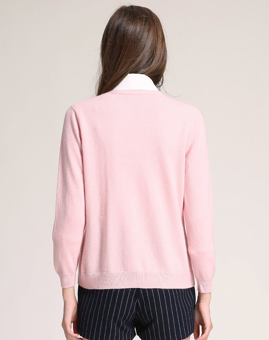 女款淡粉v领纯羊绒开衫