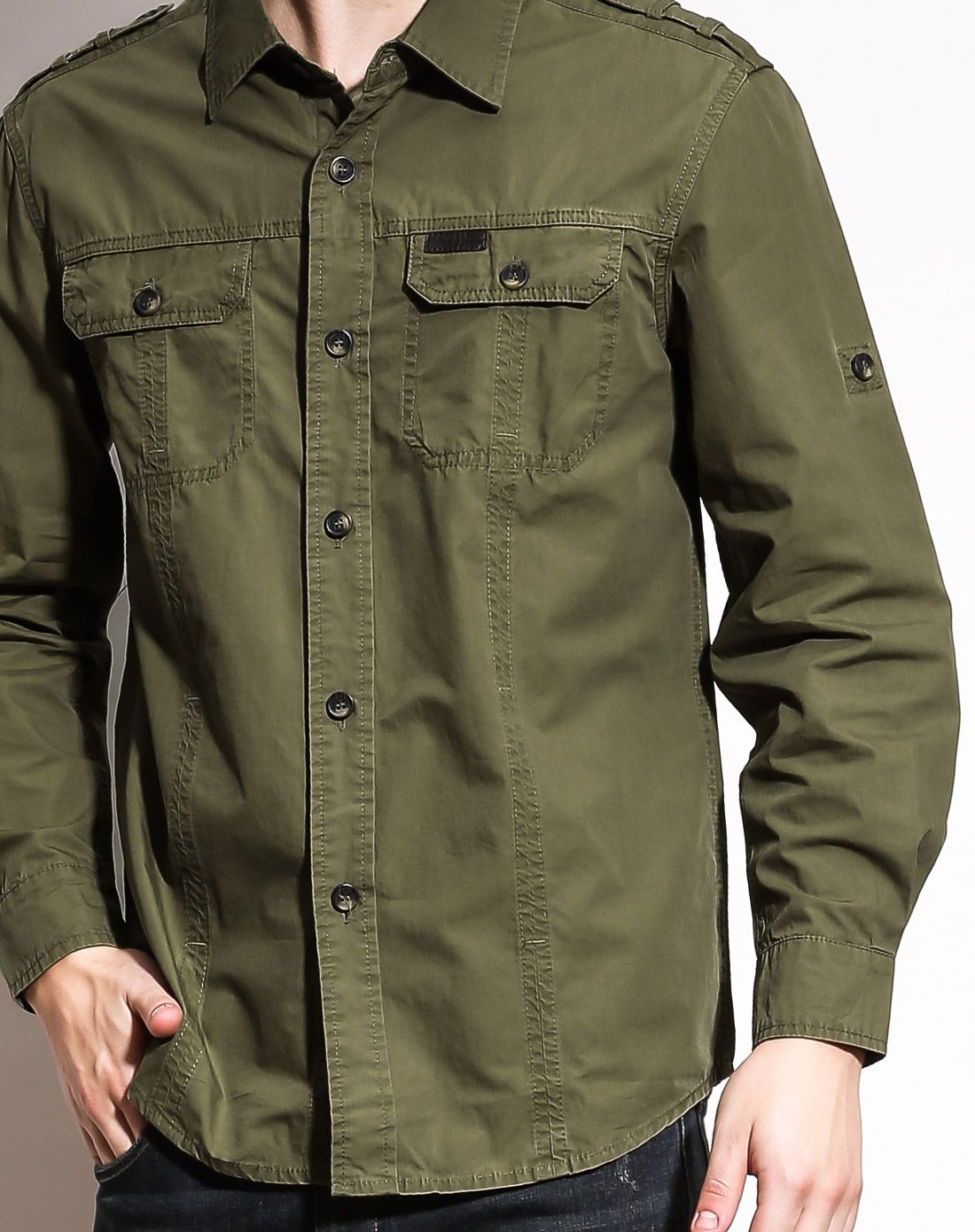 舒适纯棉修身翻领 男款浅军色长袖衬衫