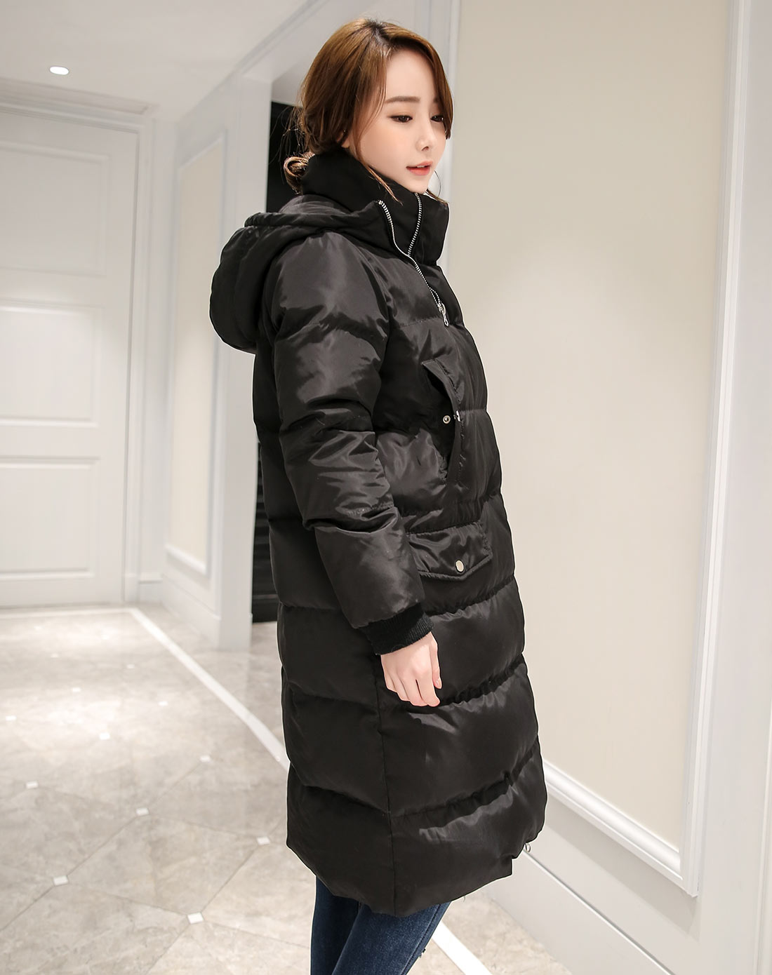 格瑞吉奥黑色 女士长款羽绒服zj715557043-038_唯品会