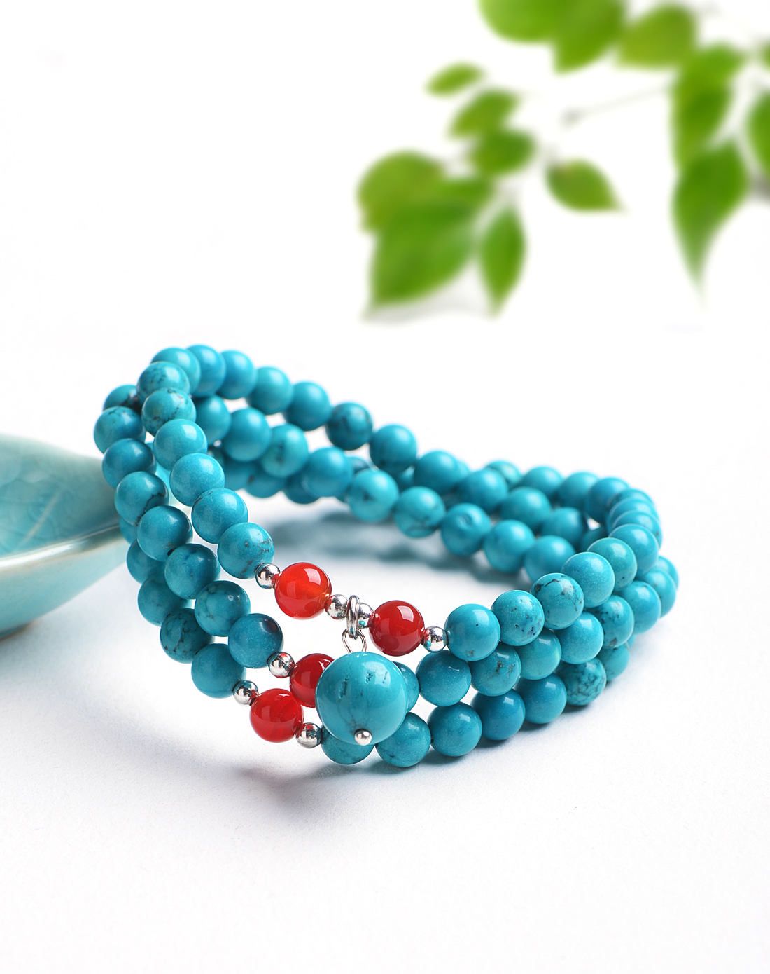 蓝松石加吊珠绕三圈手链