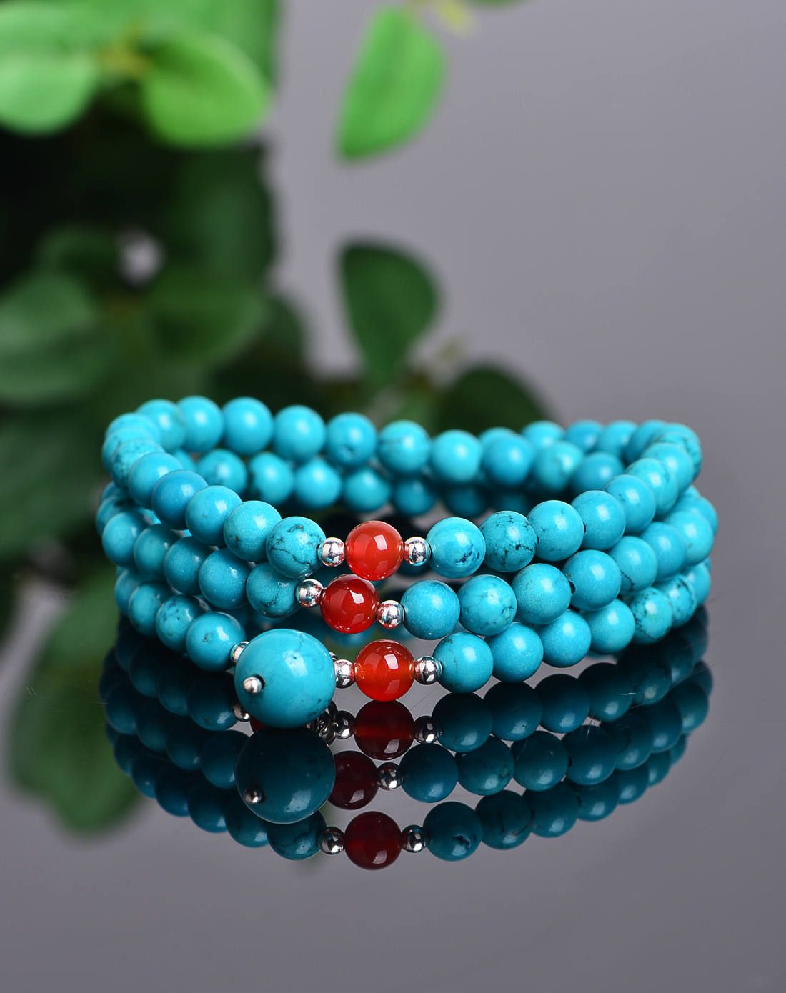 蓝松石加吊珠绕三圈手链