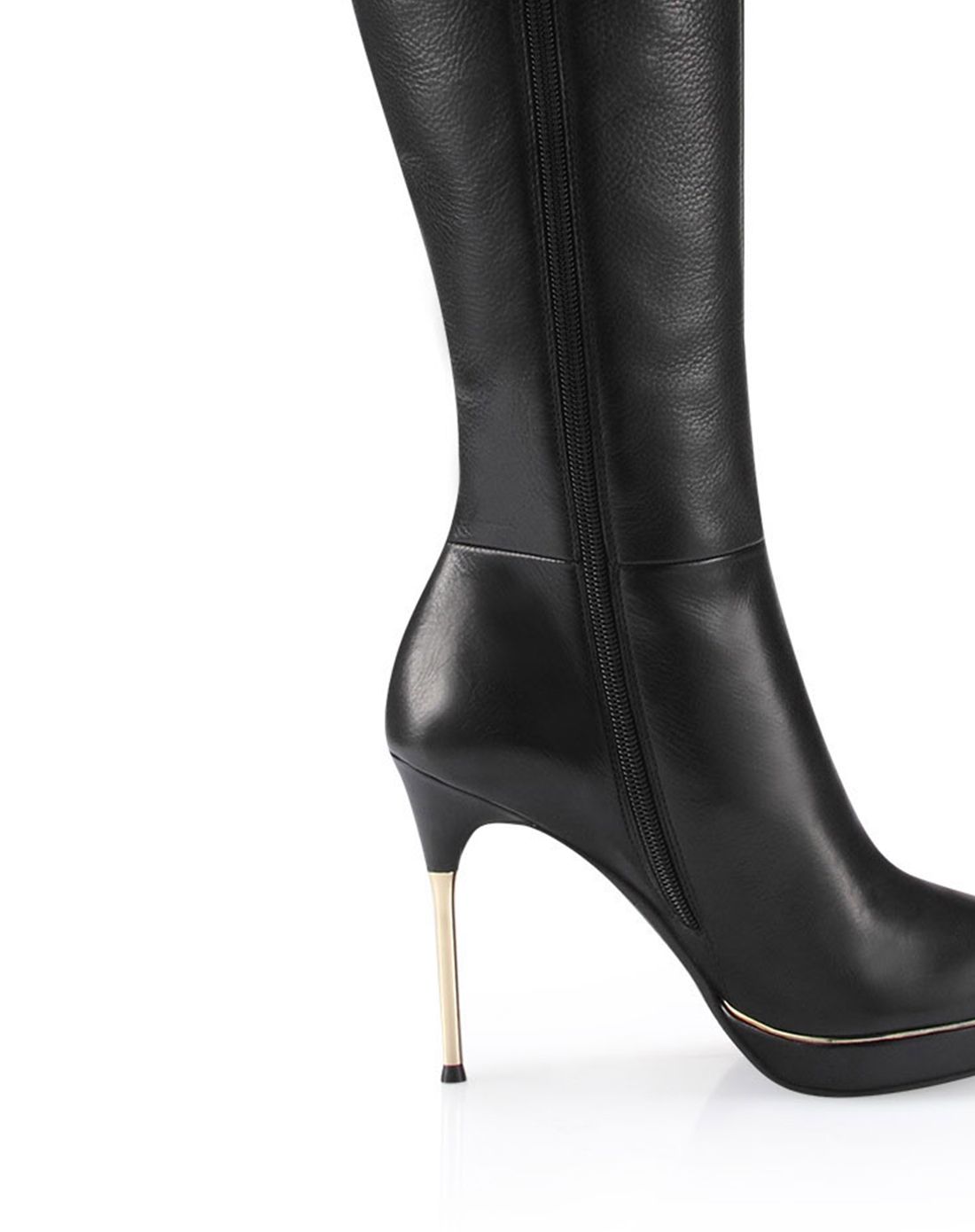 黑色欧美简约纯色防水台尖头烤漆细高跟长靴