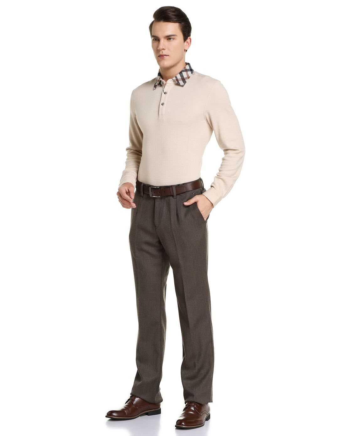 路卡迪龙luka dilong男装专场 杏色蚕丝羊绒混纺简约舒适针织t恤