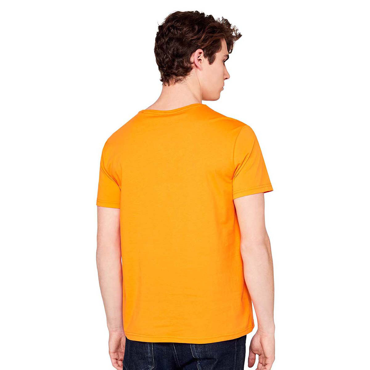 benetton贝纳通男款橙色简约单边口袋t恤