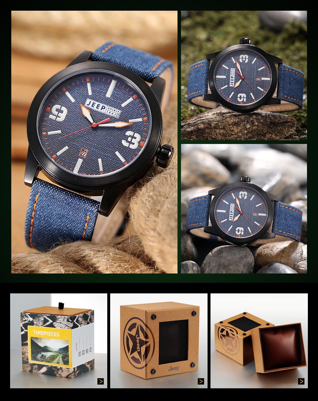 运动大咖首选jeep 【蓝色表盘】牛仔布运动休闲石英男表jps70303_唯品