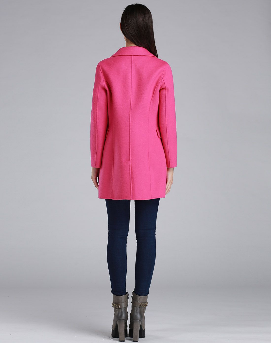 女款浅玫粉色时尚简洁双面羊毛大衣