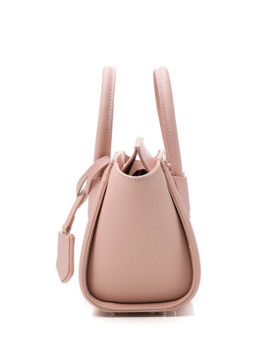 粉色十字纹牛剖层皮革时尚小型手提包