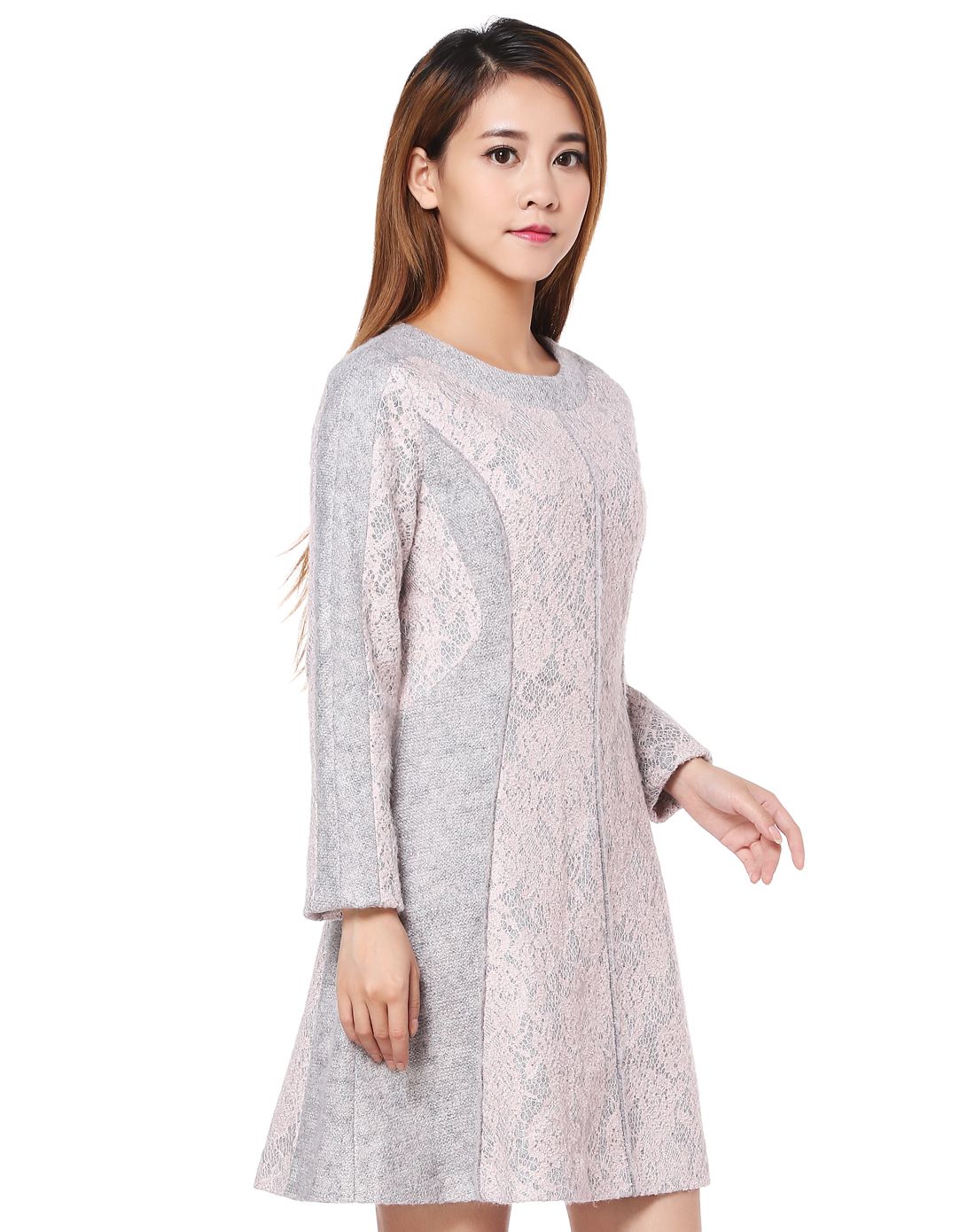 & coiincos女装onon安乃安粉/灰色优雅气质长袖连衣裙nw5wo794-72