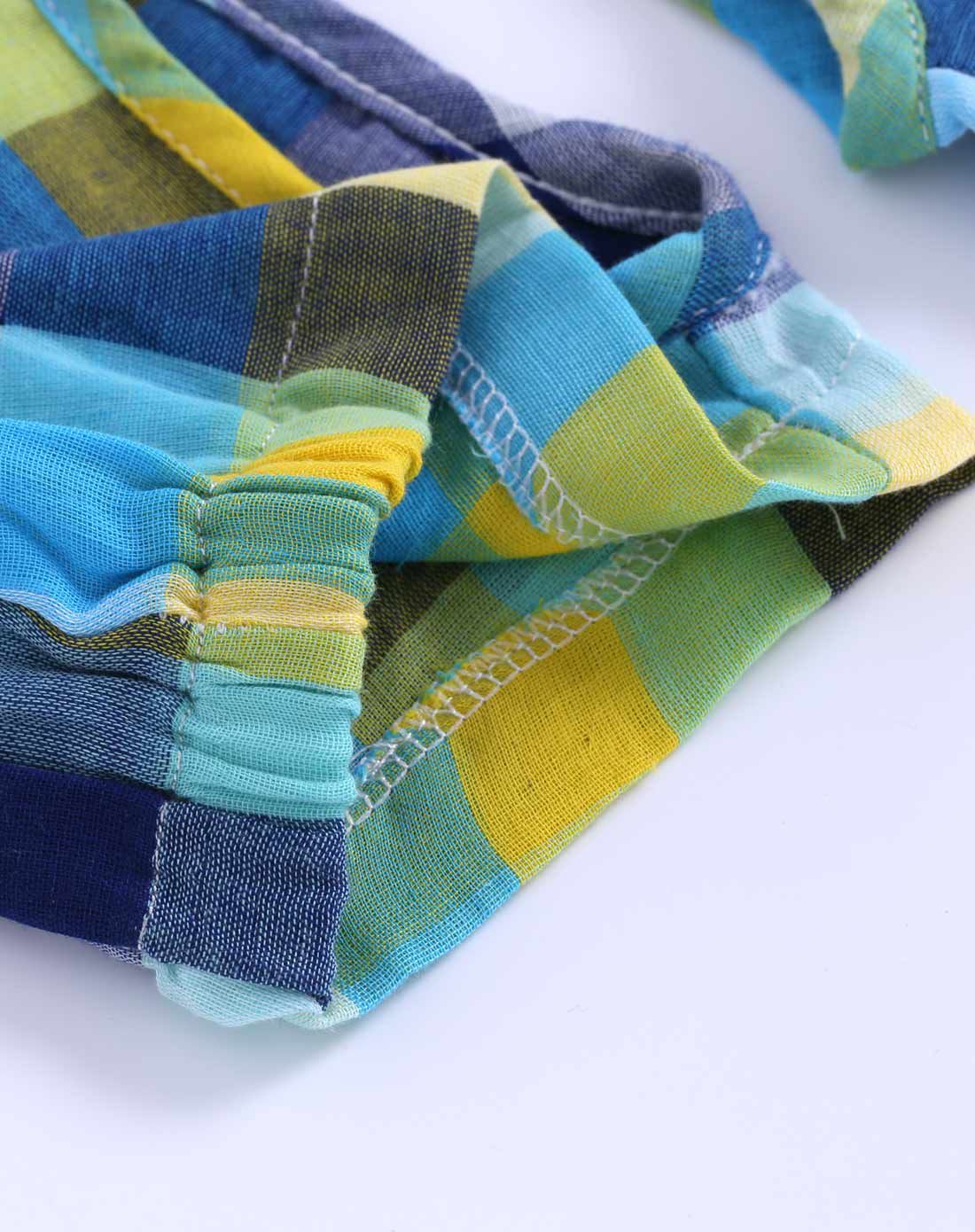 男童夏季蓝色时尚格子开档背带裤