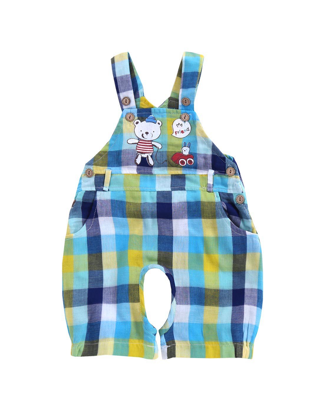 男童夏季蓝色时尚格子开档背带裤