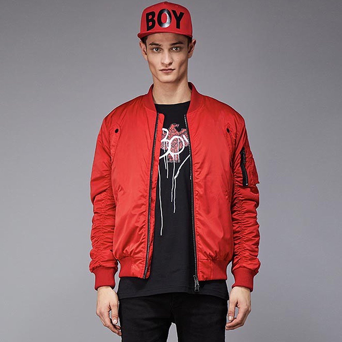 boylondon男女同款背部印花飞行服夹克