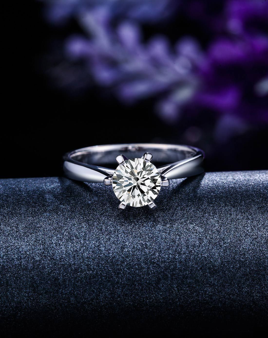 1克拉h色18k金百年经典六爪钻石女戒