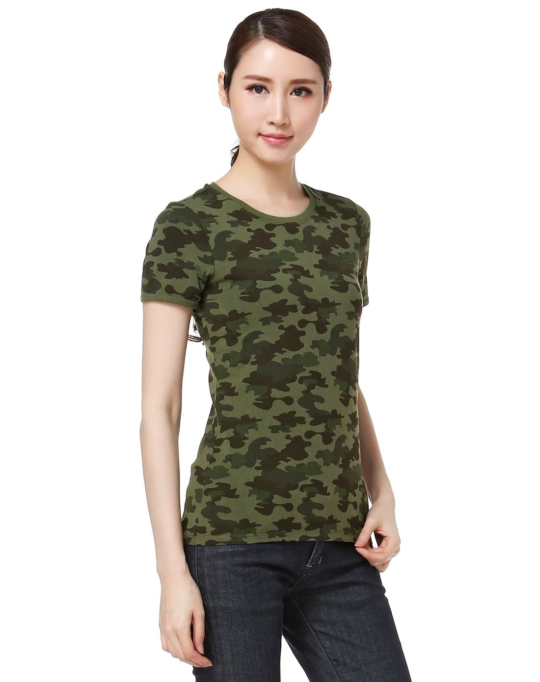 新潮迷彩 女款绿色短袖t恤