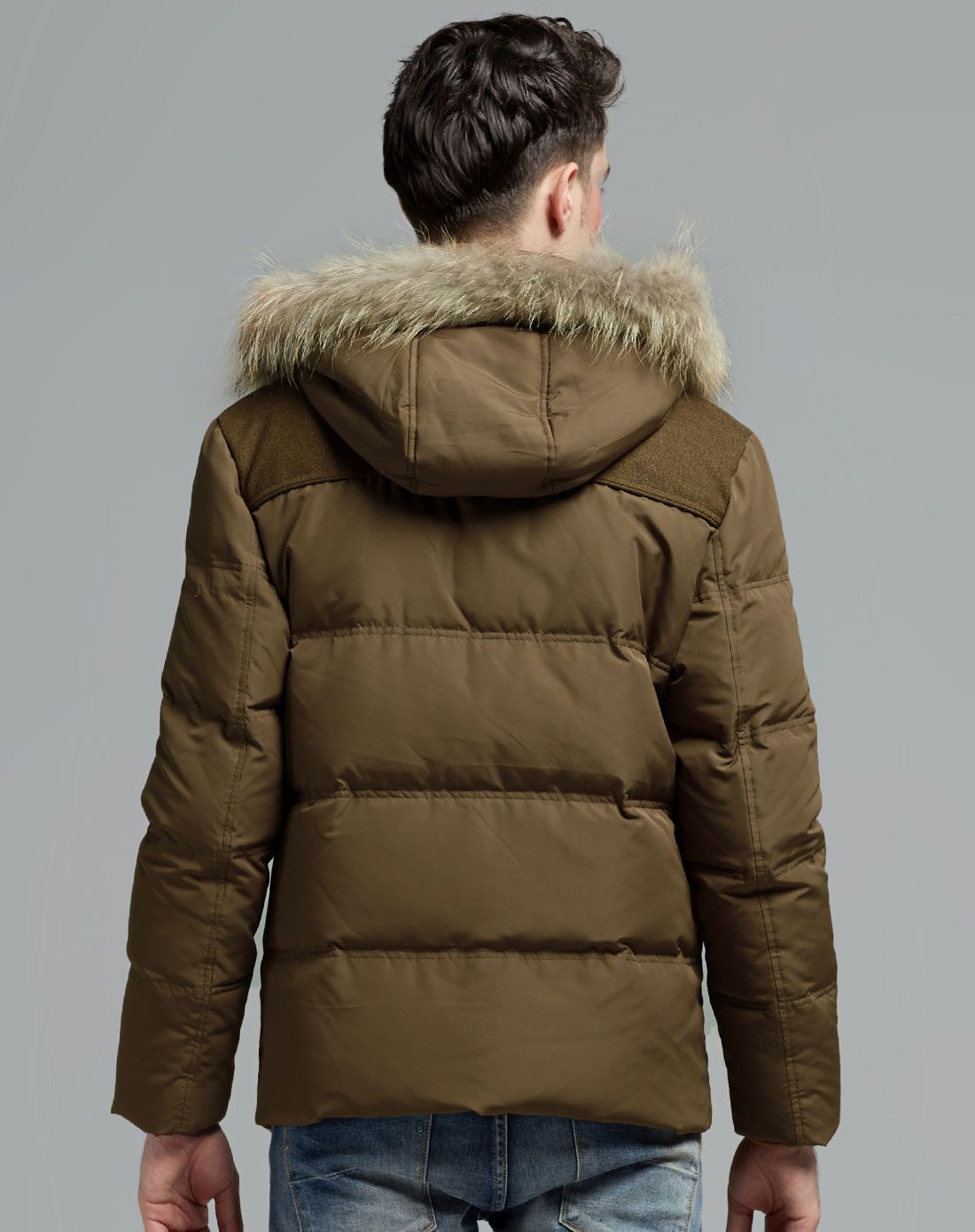 男款棕咖/红棕色时髦中长款长袖羽绒服