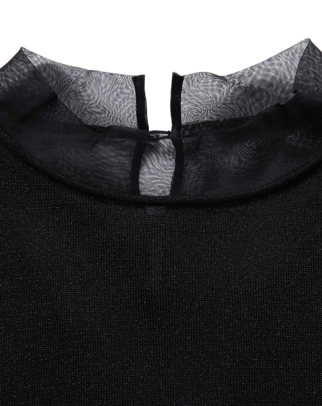 黑色简约气质欧根纱拼接针织衫