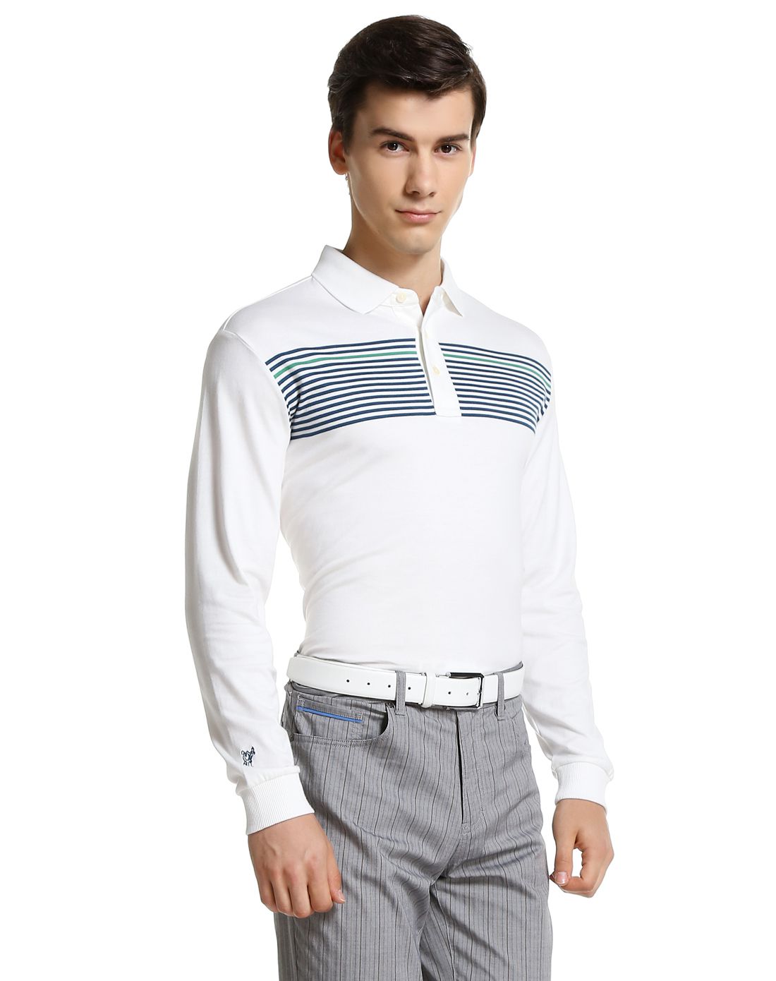 白色时尚百搭长袖polo衫