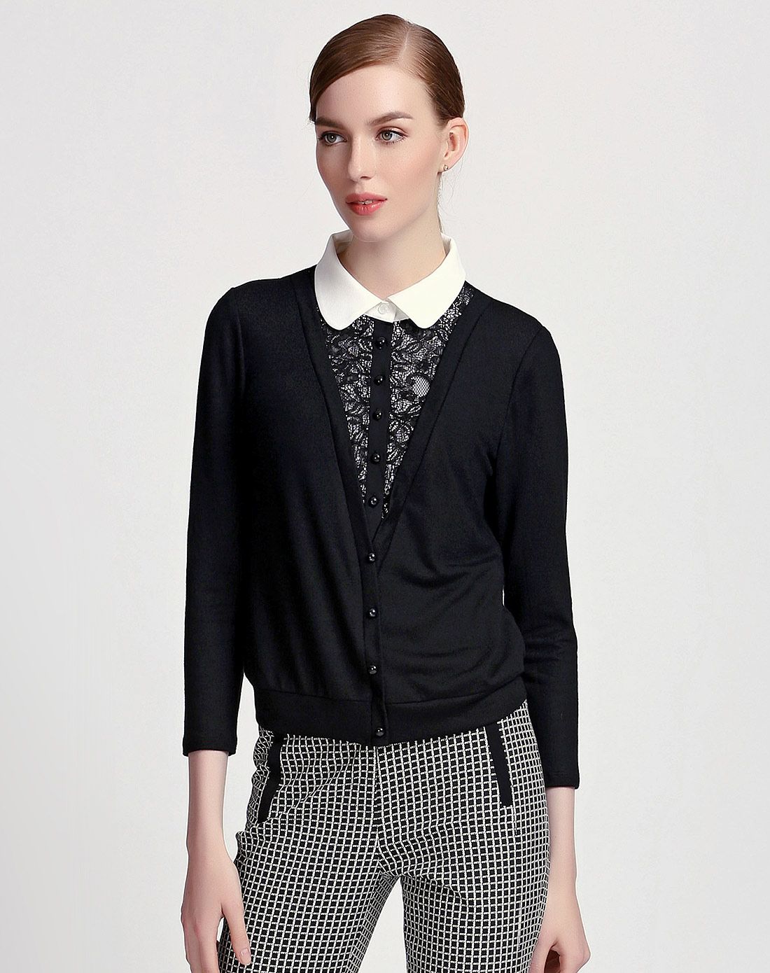 黑色弹力针织单上衣