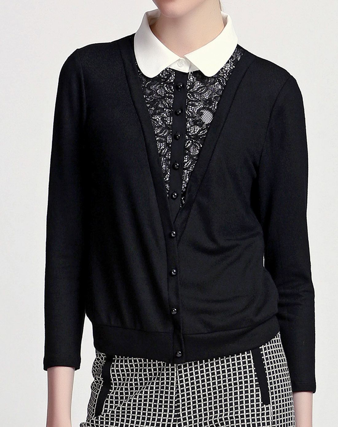 黑色弹力针织单上衣