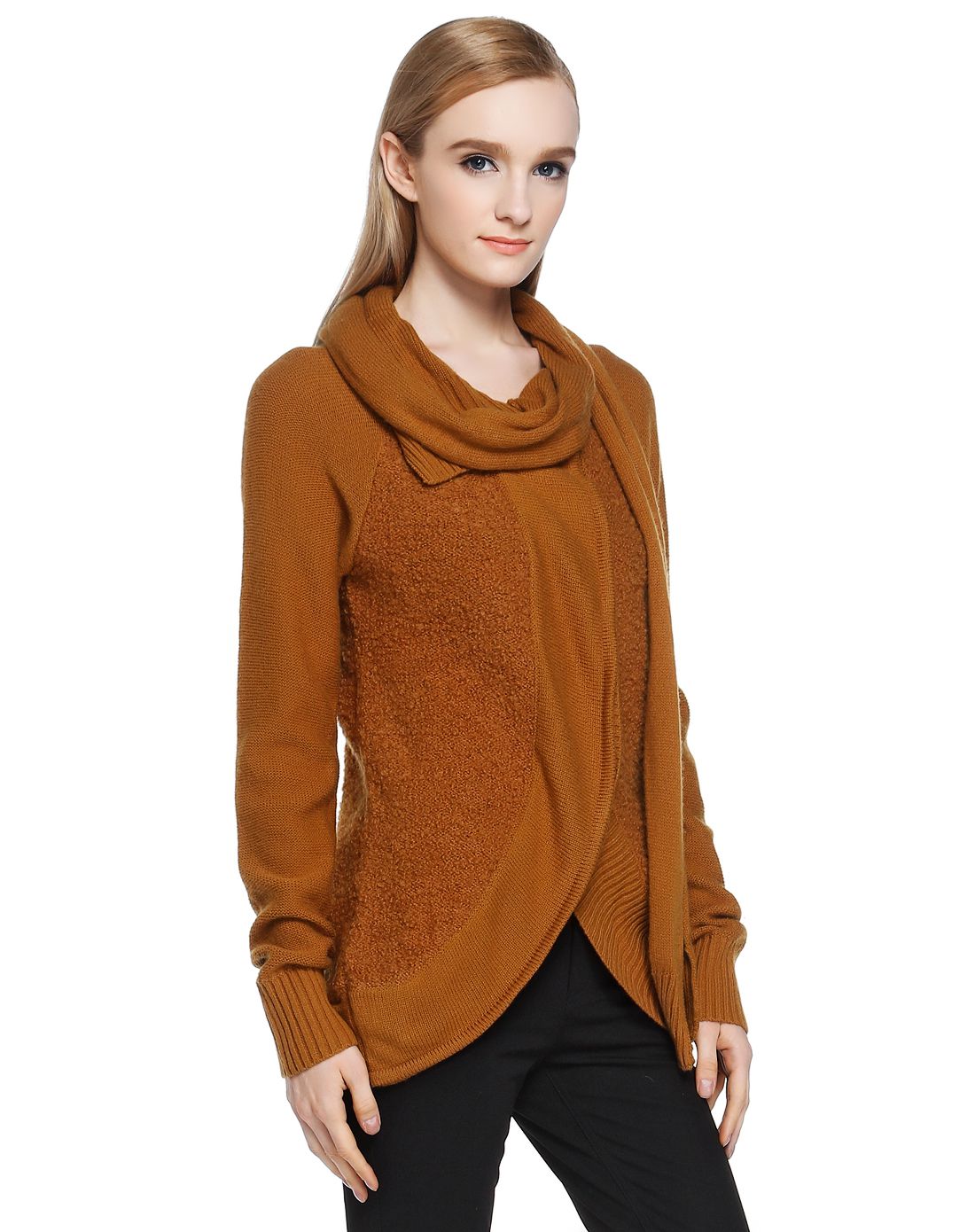 橙棕色韩版潮流长袖针织外套