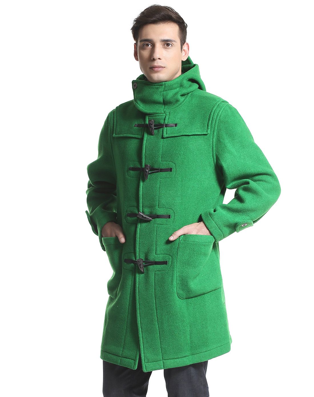 绿色连帽活力长袖大衣