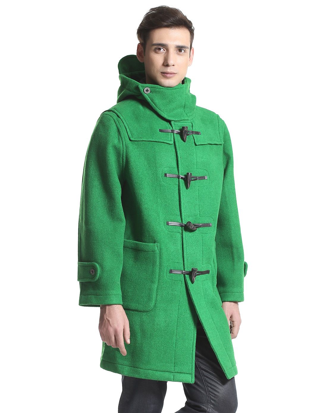 绿色连帽活力长袖大衣