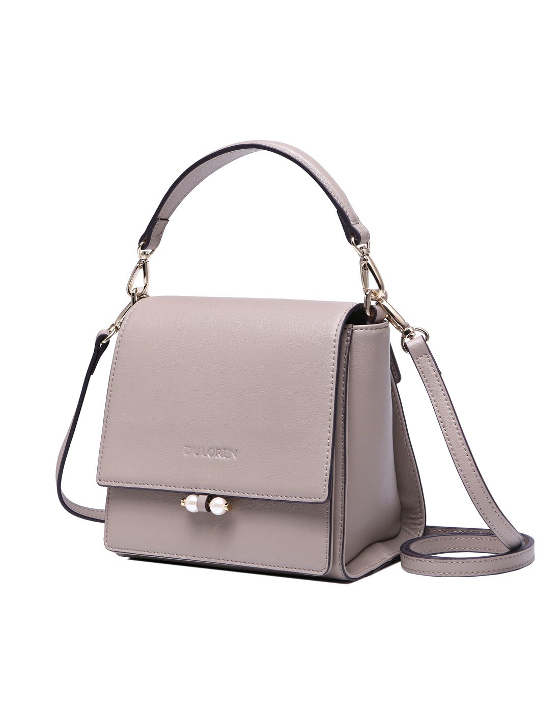 女款灰褐色简约时尚牛皮翻盖单肩包