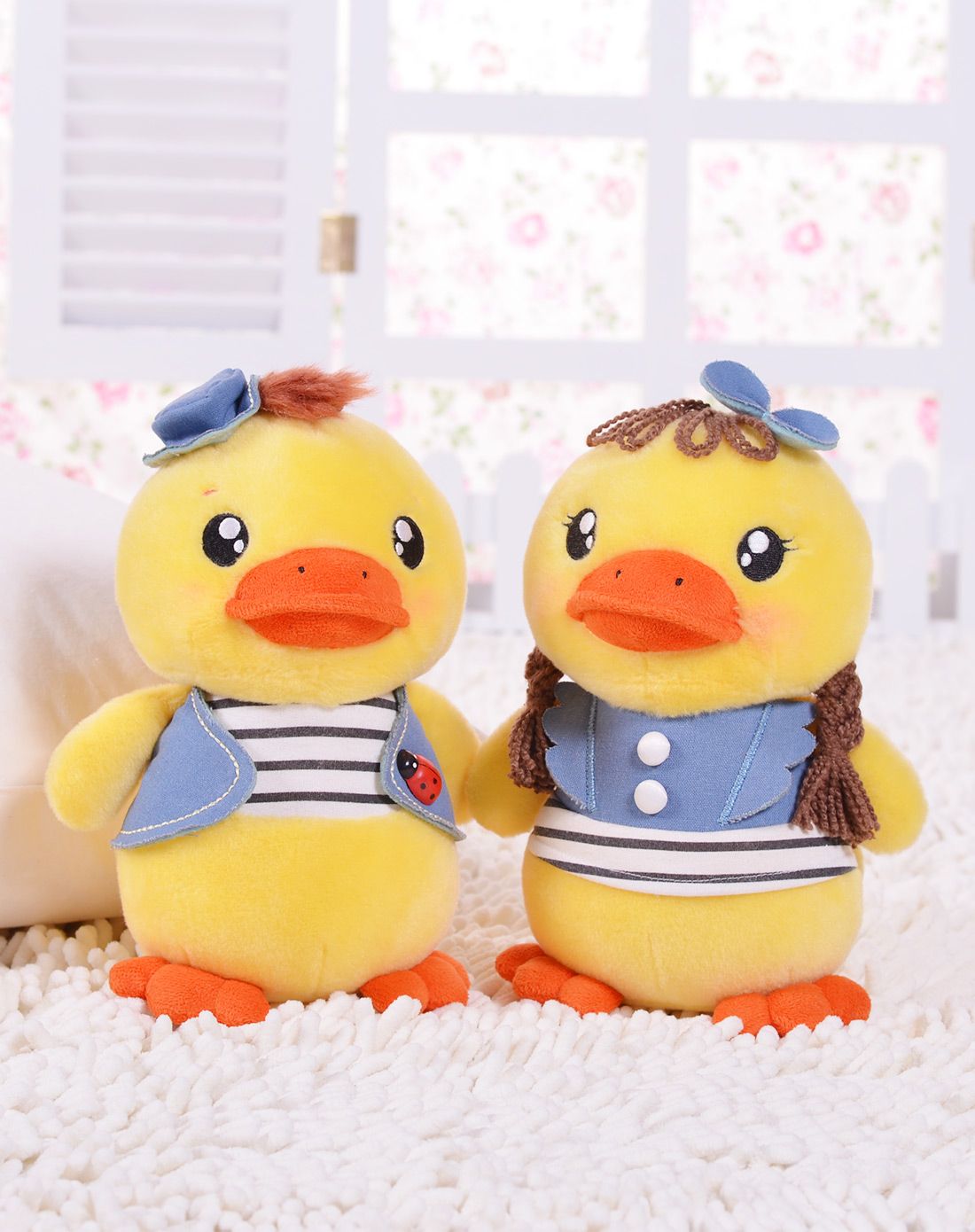 可爱情侣小黄鸭天蓝色马甲