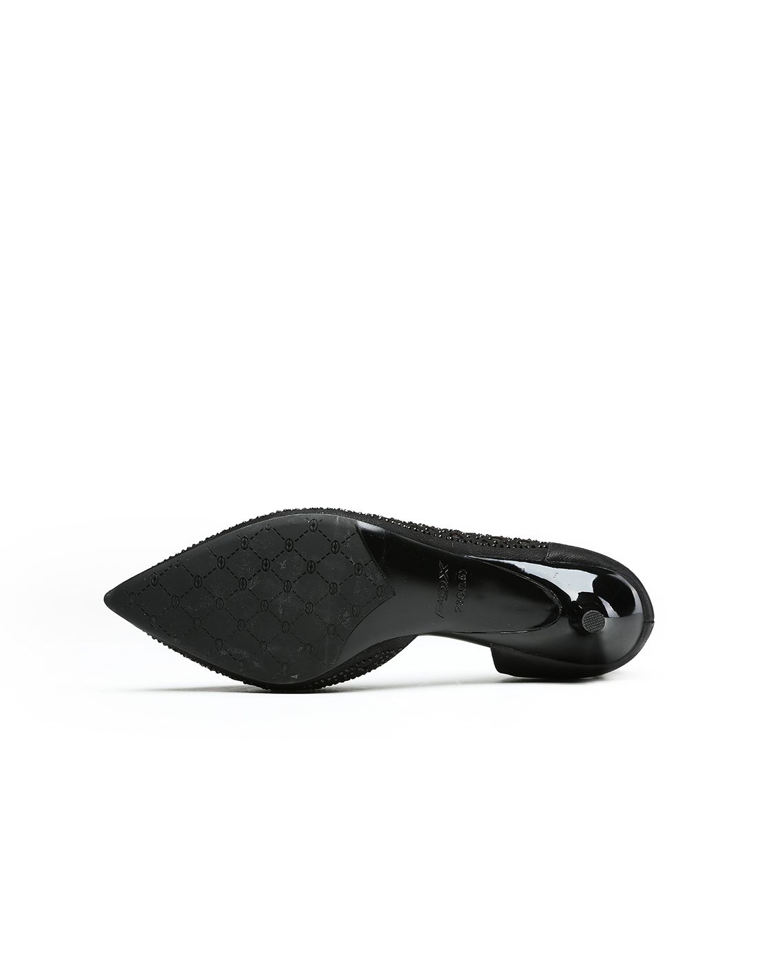 金狐狸fox黑色布纹羊皮/纱网水钻镂空单鞋61xcf166006he_唯品会