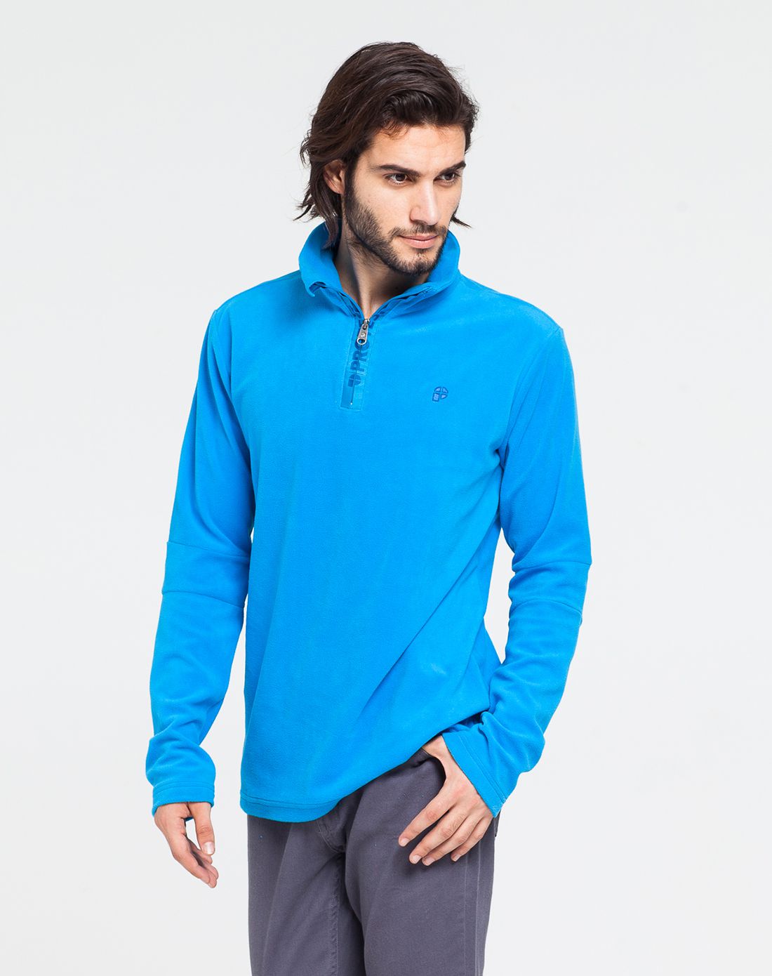 男款加厚保暖抓绒衣 时尚防风不起球荧光蓝