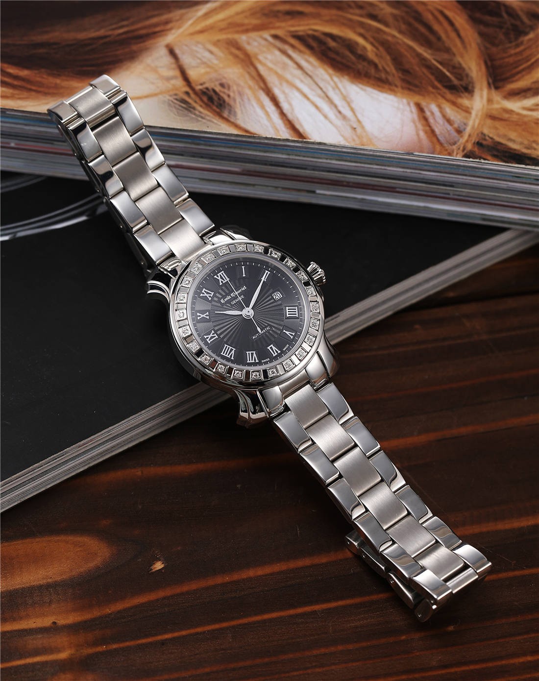 emile chouriet 时光之翼系列黑色表盘罗马刻度女表06.1156.l.6.e6.