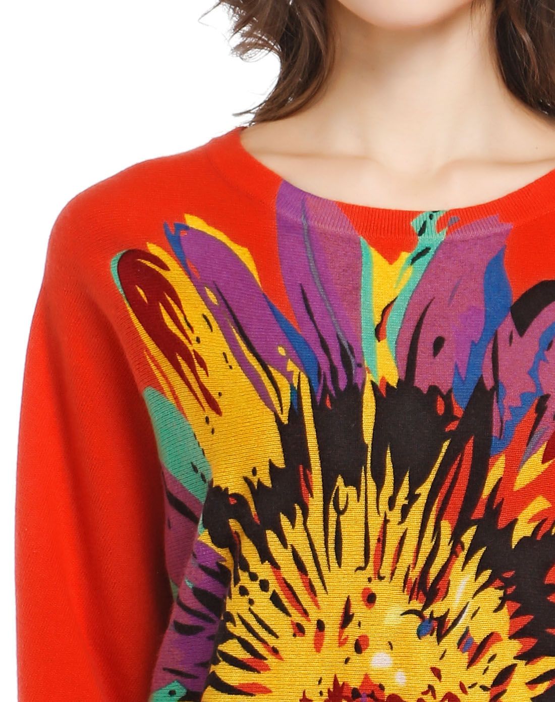 深橙/多色花俏百搭蝙蝠袖山羊绒衫