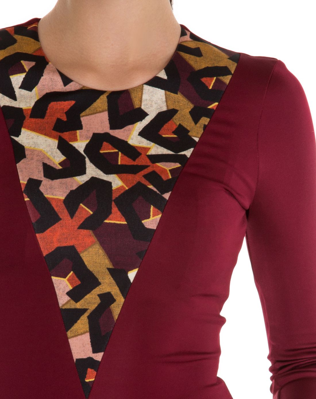 just cavalli女款勃艮第红色拼接印花连衣裙