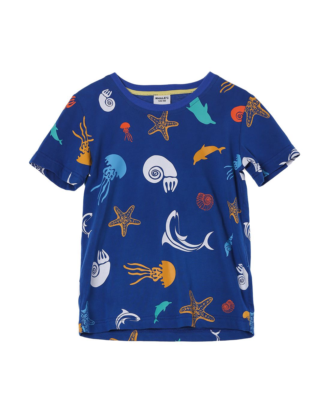 男童蓝底海洋花短袖t恤
