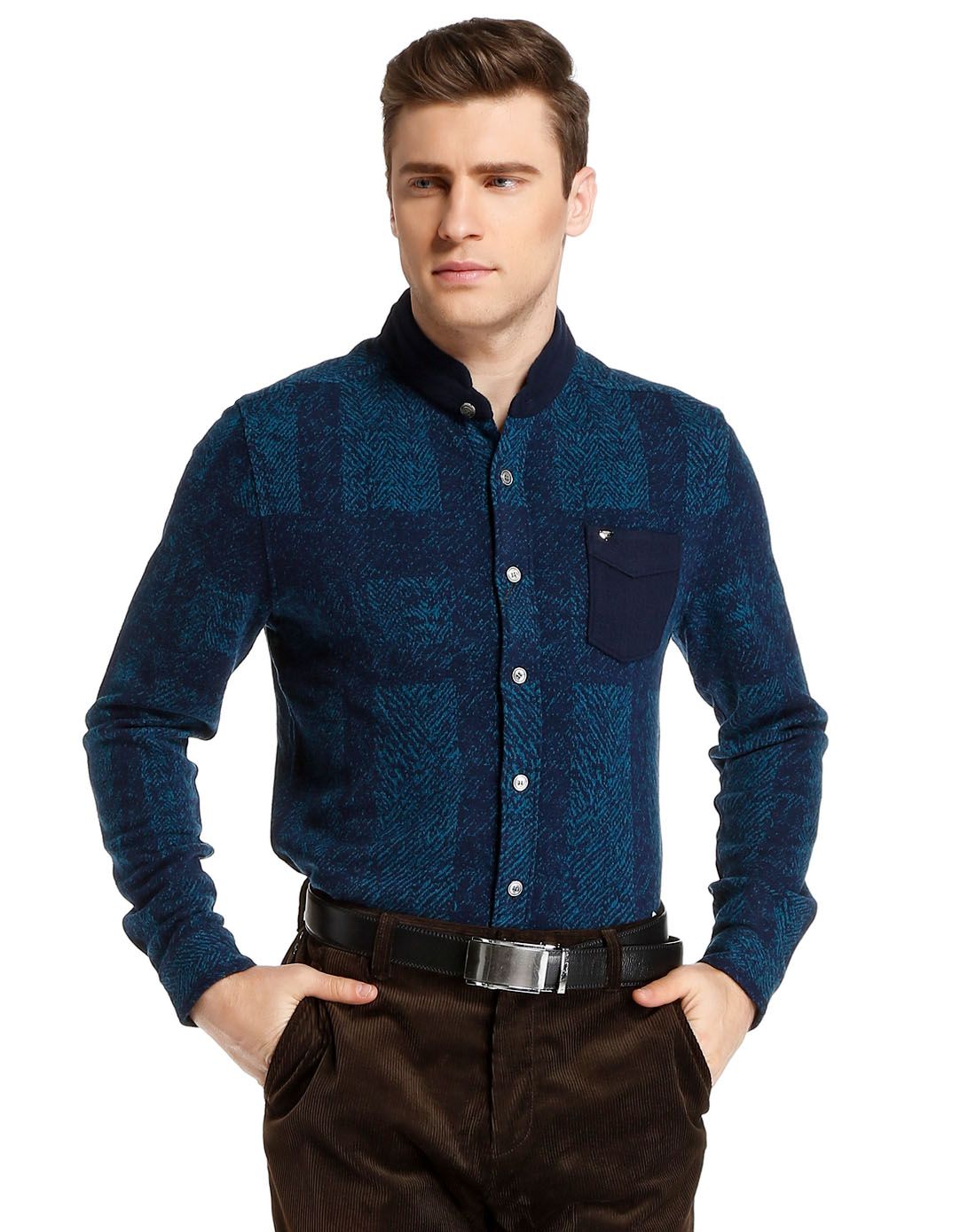 路卡迪龙luka dilong男装专场 深藏蓝/蓝绿色优质纯羊毛针织衬衫