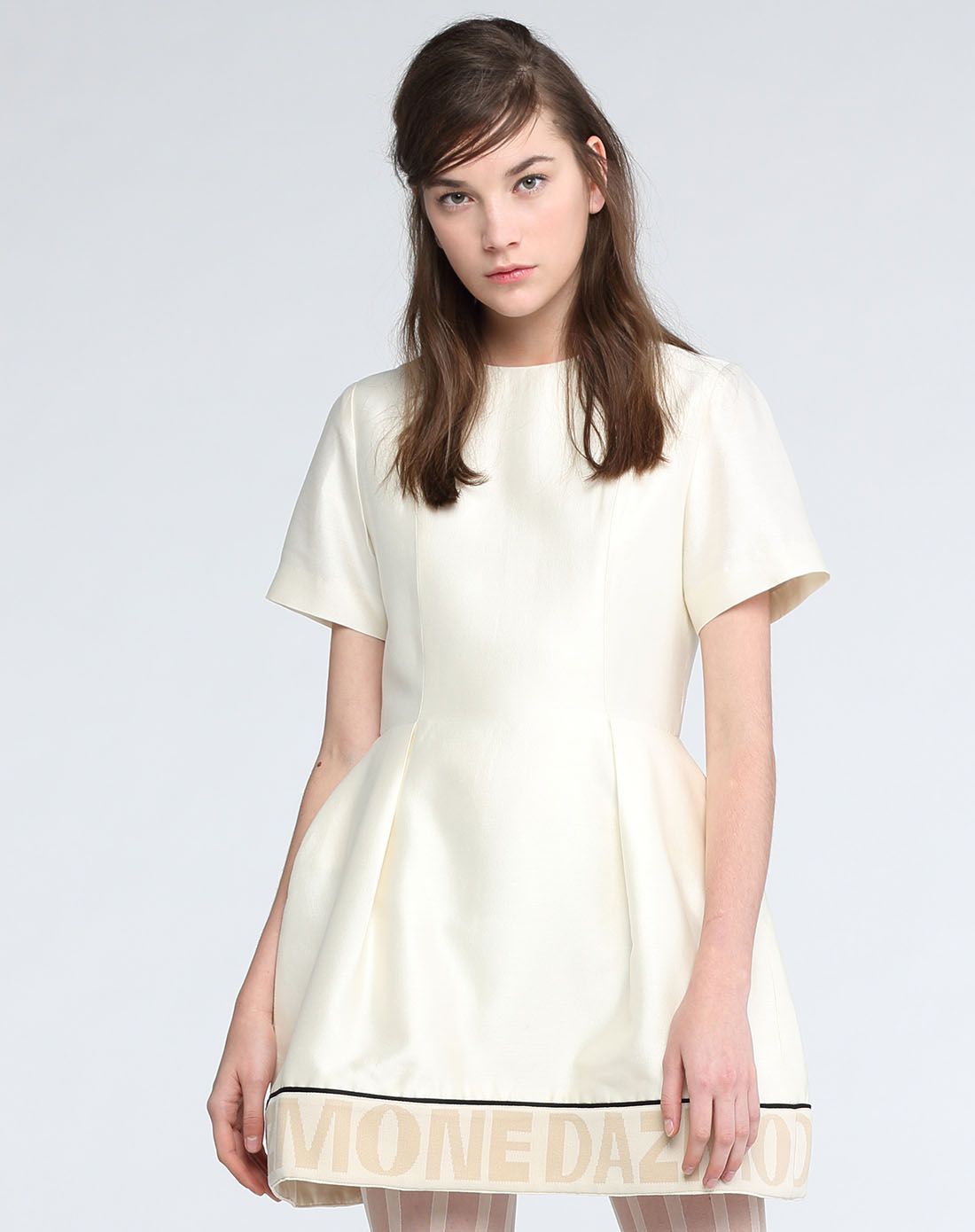 dazzle女装专场 优雅丝绸质感高腰短袖花苞连衣裙