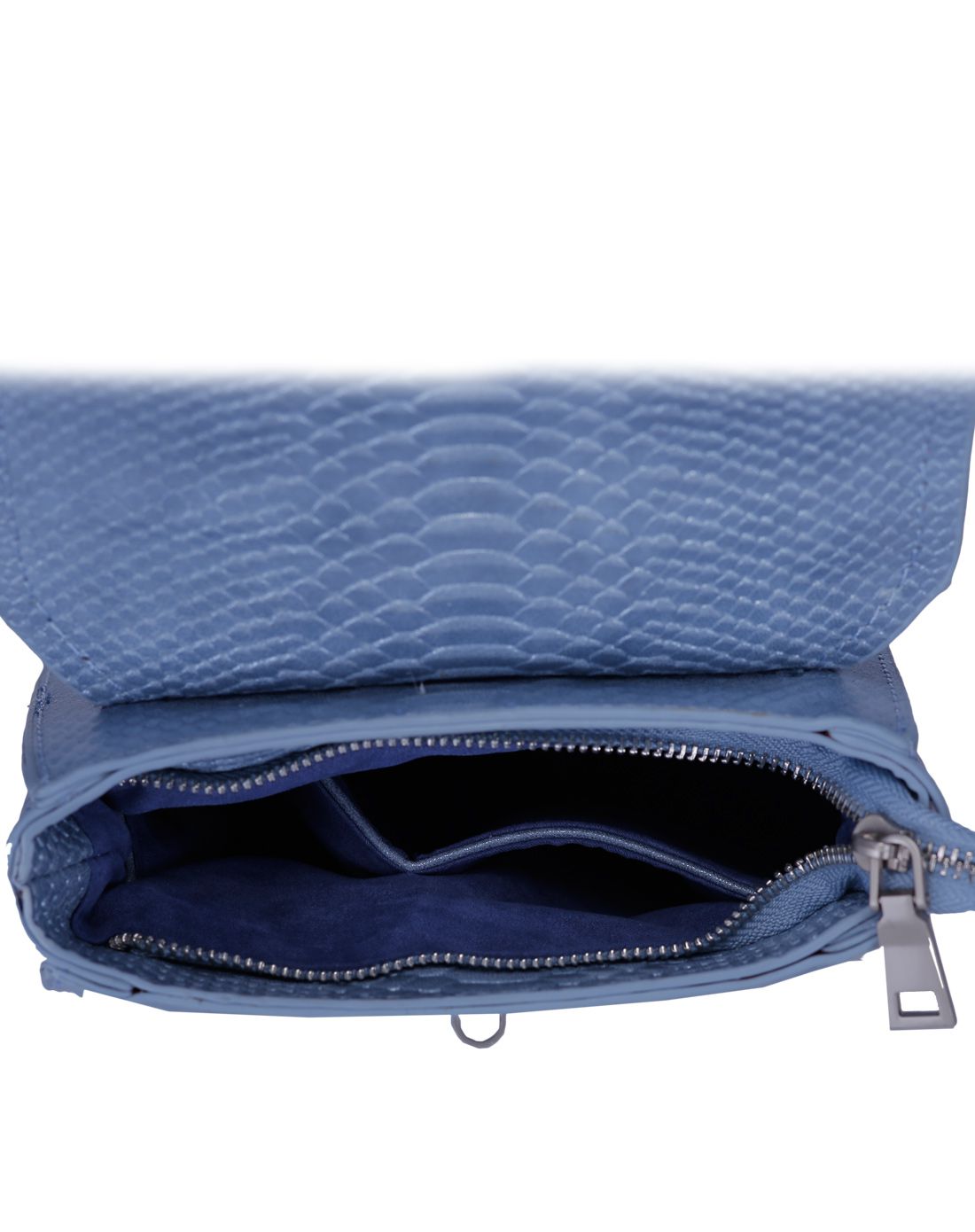 女款优雅蓝蛇纹金属色迷你时尚小背包