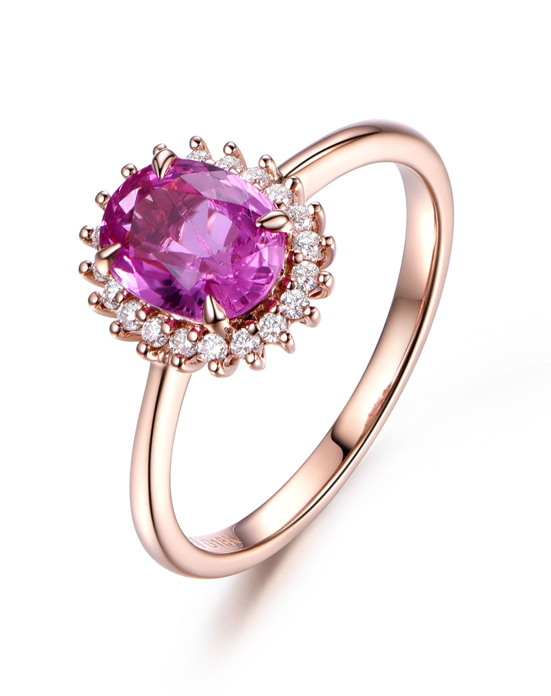 米莱1.49克拉拉斯里兰卡粉红蓝宝石红18k金戒指 镶嵌闪耀钻石