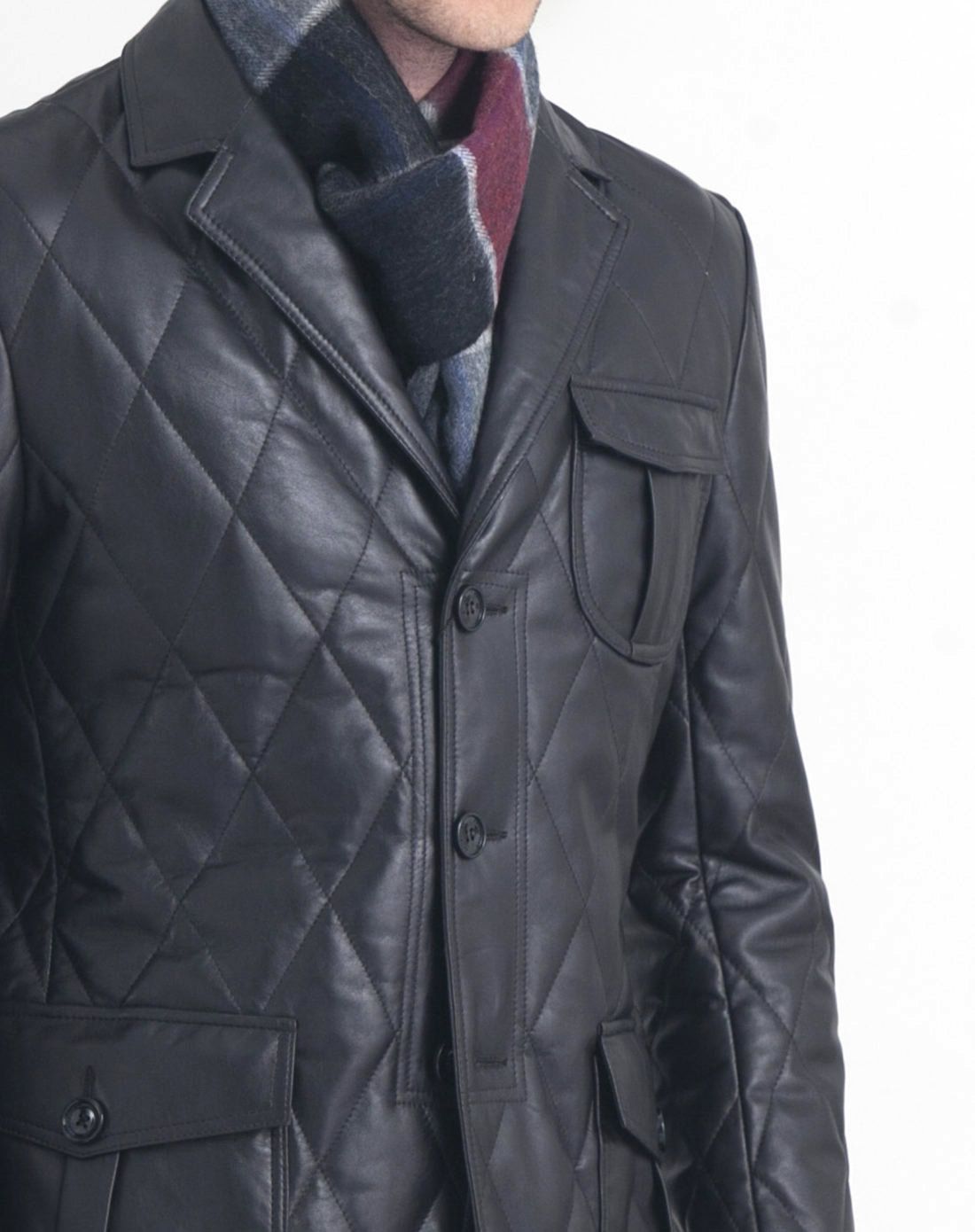 高端时尚绗缝咖色羊皮衣