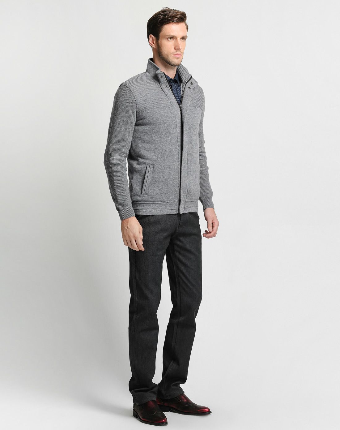 男士灰色绅士羊毛夹棉加厚夹克