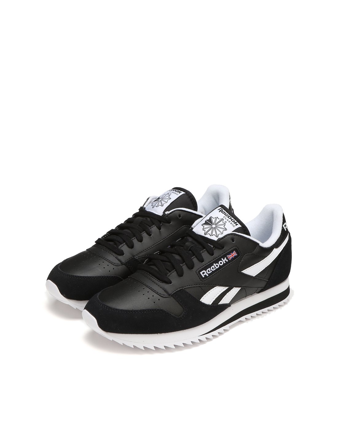 cl leather ripple low bp 男款黑配白色运动鞋 耐磨拼接