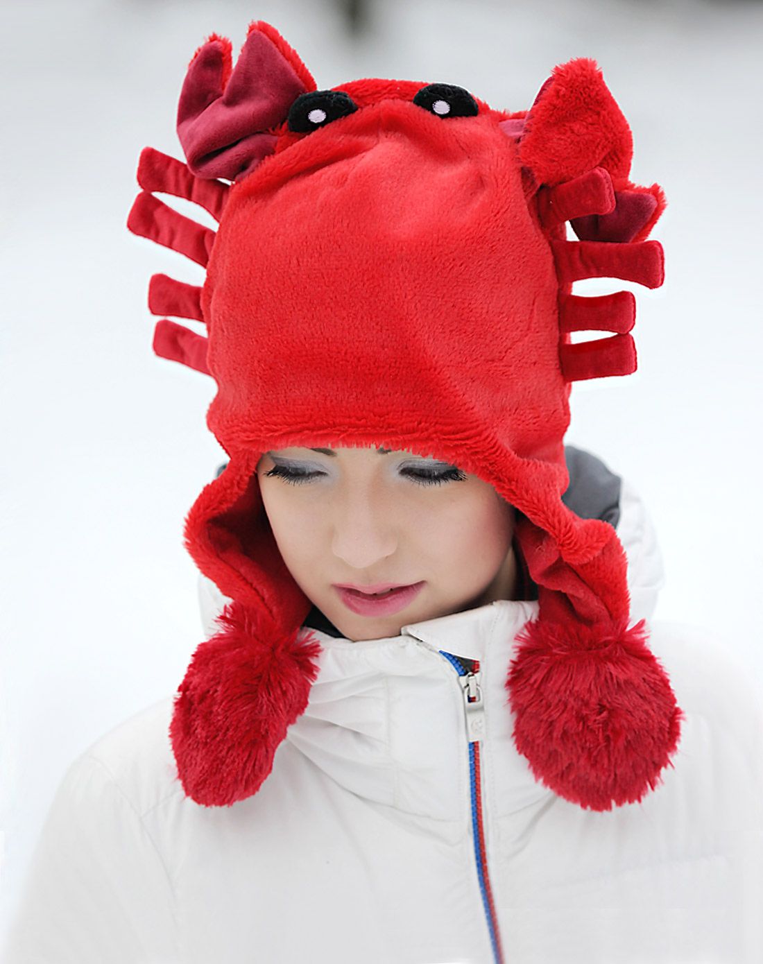 螃蟹造型 中性红色卡通帽 钳子可动