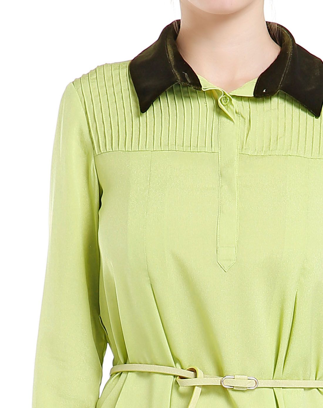 黄绿色斯文轻薄长袖上衣