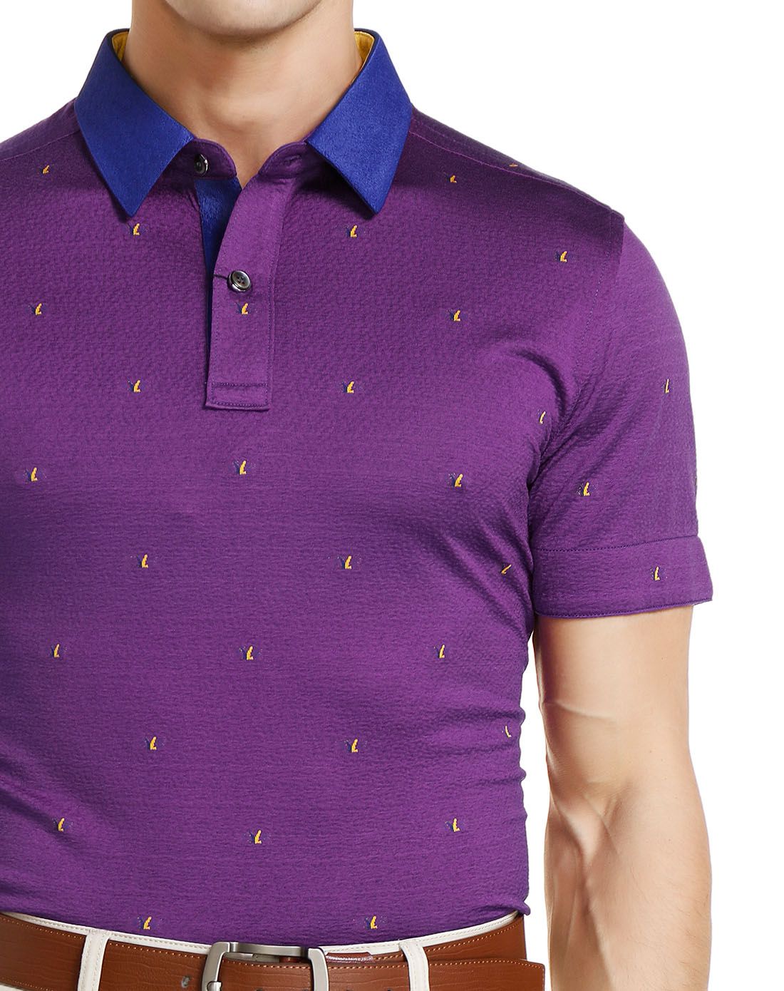 紫色进口蚕丝棉时尚提花短袖polo衫